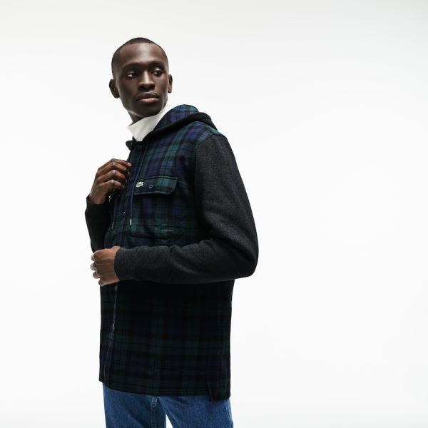 Lacoste Regular Fit Hooded Check Cotton Flannel Shirt Pánské - Šortky Zelene / Bílé | CZ-BR0Cyv